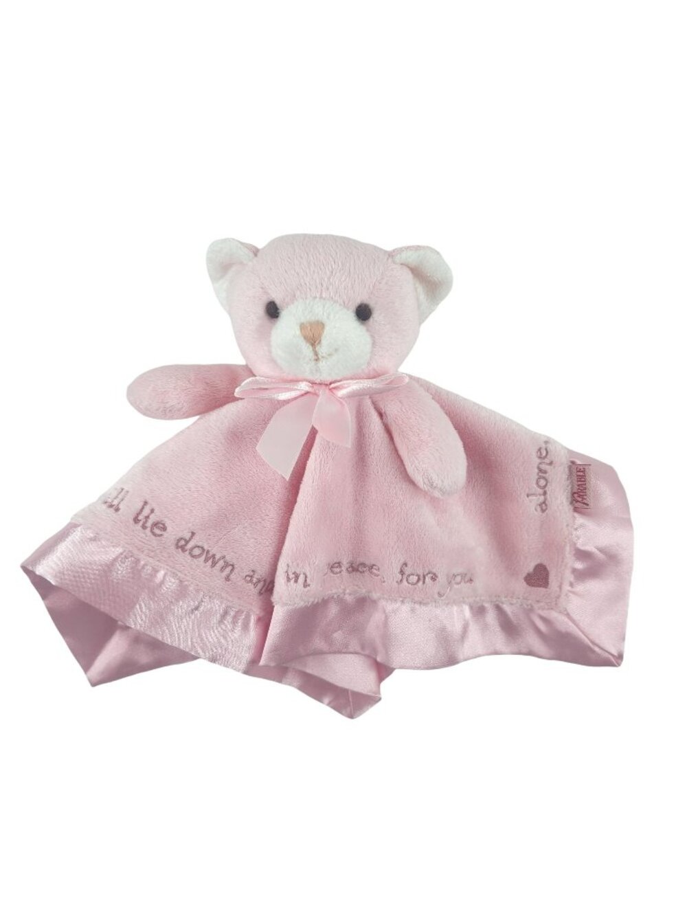 Parable Teddy Bear Lovey Security Blanket Psalm 4:8 Plush Pink White Satin Back